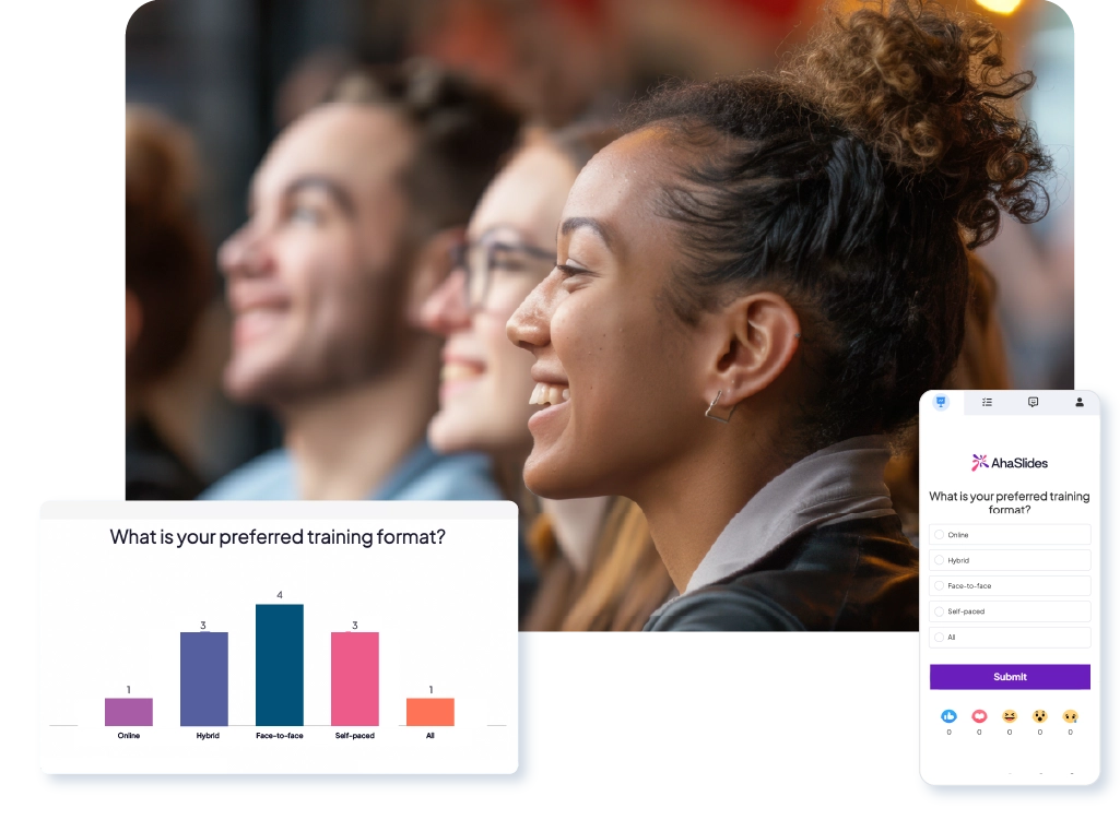 ਅਹਾਸਲਾਈਡਜ਼ ਦੇ ਔਨਲਾਈਨ ਪੋਲ ਮੇਕਰ ਦੀ ਵਰਤੋਂ ਦਰਸ਼ਕਾਂ ਦੇ ਵਿਚਾਰ ਇਕੱਠੇ ਕਰਨ ਅਤੇ ਚਰਚਾਵਾਂ ਨੂੰ ਭੜਕਾਉਣ ਲਈ ਕੀਤੀ ਜਾਂਦੀ ਹੈ।